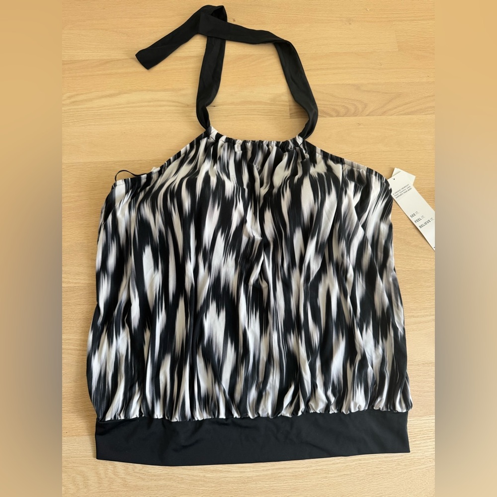 Trimshaper Womens Cascade Alicia Halter Tankini Top 24W Black/White‎ NEW